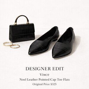 Vince Noel Black Leather Pointed Cap Toe Flats 8.5M Minimalist
